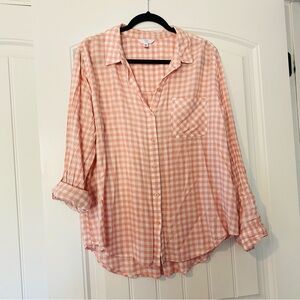 Time and Tru Coral/Peach Gingham Button Down Shirt women's size XXL